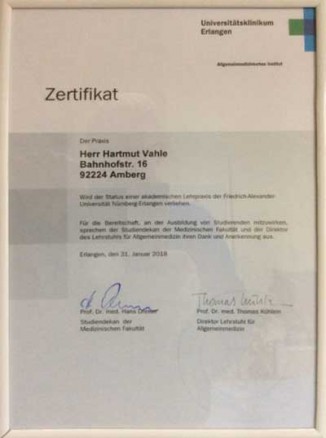 Zertifikat von der Universitätklinikum Erlangen